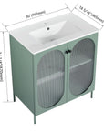 Dimension view of 30" mint green freestanding single bathroom vanity with sink showing product size | Ace Decor