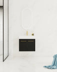 24" small wall mounted vanity styled in minimalist bathroom space with floating installation | Ace Decor