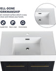 30" wall mounted vanity bathroom with resin sink close-up showing smooth surface and overflow design | Ace Decor