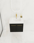 24" small wall mounted vanity front view in minimalist bathroom with floating design | Ace Decor
