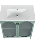 Top view of ceramic sink on 30" mint green freestanding single bathroom vanity with sink | Ace Decor