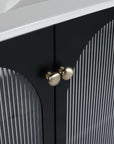 Close-up of ribbed acrylic cabinet doors and brass knobs on 30" freestanding makeup vanity | Ace Decor