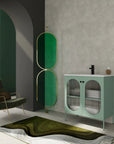 Modern bathroom scene with 30" mint green freestanding single bathroom vanity with sink and acrylic cabinet doors | Ace Decor