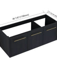 47" vanity cabinet without sink black chestnut base with detailed dimensions and modern floating design | Ace Decor