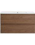 Brown Oak Wall-Mounted Vanity with Ceramic Sink size: 36 X 18