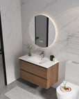 36" wall mounted bathroom vanity with sink in modern bathroom setting with mirror | Ace Decor