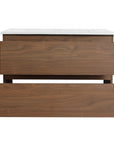 30" bathroom vanity hanging brown oak with drawers partially open front view | Ace Decor