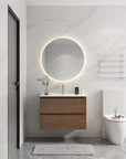 Brown Oak Wall-Mounted Vanity with Ceramic Sink size: 30 X 18