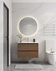 Brown Oak Wall-Mounted Vanity with Ceramic Sink size: 30 X 18