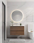 Brown Oak Wall-Mounted Vanity with Ceramic Sink size: 36 X 18