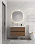 Brown Oak Wall-Mounted Vanity with Ceramic Sink size: 36 X 18