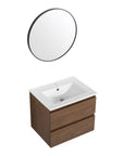 24 inch bathroom vanity with ceramic sink and round mirror set | Ace Decor