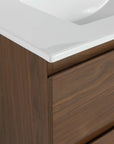 Brown Oak Wall-Mounted Vanity with Ceramic Sink size: 30 X 18