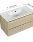 36" bathroom vanity wall mounted with dimensions and ceramic sink top view | Ace Decor