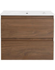 Brown Oak Wall-Mounted Vanity with Ceramic Sink size: 24 X 18