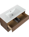 Brown Oak Wall-Mounted Vanity with Ceramic Sink size: 36 X 18