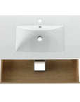 36" bathroom vanity wall mounted ceramic sink top view with storage below | Ace Decor