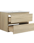 LumaOak Series 30" Light Oak Wall-Mounted Bathroom Vanity with Ceramic Sink & Soft-Close Drawers