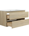 36" bathroom vanity wall mounted with drawers open storage side view | Ace Decor