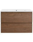 Brown Oak Wall-Mounted Vanity with Ceramic Sink size: 30 X 18