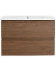 30" bathroom vanity hanging brown oak front view minimalist design | Ace Decor
