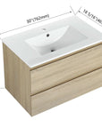 Wall-Mounted Bathroom Vanity with Ceramic Sink and Soft Close Drawers size: 30 X 18