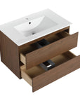 30" bathroom vanity hanging with drawers open storage view | Ace Decor