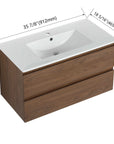 Brown Oak Wall-Mounted Vanity with Ceramic Sink size: 36 X 18