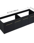 60" vanity without sink black wall-mounted cabinet with dimension view and modern four-door design | Ace Decor