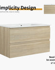 36" bathroom vanity wall mounted light oak with ceramic sink simplicity design view | Ace Decor