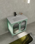 Angled bathroom view of 30" mint green freestanding single bathroom vanity with sink in modern interior | Ace Decor