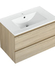 LumaOak Series 30" Light Oak Wall-Mounted Bathroom Vanity with Ceramic Sink & Soft-Close Drawers