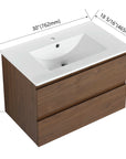 Brown Oak Wall-Mounted Vanity with Ceramic Sink size: 30 X 18