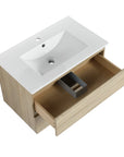 LumaOak Series 30" Light Oak Wall-Mounted Bathroom Vanity with Ceramic Sink & Soft-Close Drawers