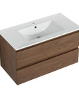 36" wall mounted bathroom vanity with sink, brown oak finish and ceramic basin | Ace Decor