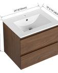 Brown Oak Wall-Mounted Vanity with Ceramic Sink size: 24 X 18