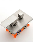 Front view of the solid brass 3-way shower diverter valve body.
