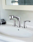 Harbor Series chrome bathroom sink faucet installed on vanity