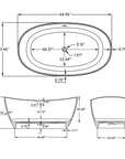 Dimensions of the Aura Series 65" solid surface deep soaking tub