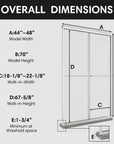 Overall dimensions of 48 x 70 framed glass shower door, showing width, height, walk-in width, and threshold details. | Ace Decor