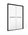 Front angled view of black-framed sliding doors for shower, size 60 x 70 | Ace Decor