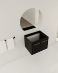 24" wall-mounted bathroom vanity no sink modern bathroom setup with round mirror | Ace Decor