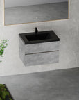 24"-47" Floating Dark Grey Corner Vanity with Matte Black Sink - 2 Soft Close Drawers