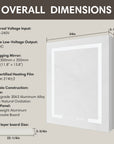 Overall Dimensions of the Pro Shower 24x30 Rectangular Silver Left LED Medicine Cabinet.