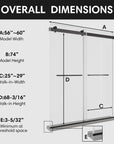 Vantelle-S Series 60" x 74" Frameless Double Sliding Shower Door with Soft-Close in Matte Black