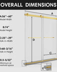 Vantelle-S Series 60" x 74" Frameless Double Sliding Shower Door with Soft-Close in Brushed Gold