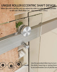 Close-up of adjustable eccentric roller shaft design on frameless sliding shower door, allowing alignment for uneven walls | Ace Decor