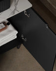 30 inch black bathroom vanity with soft-close cabinet doors and hidden handle design.