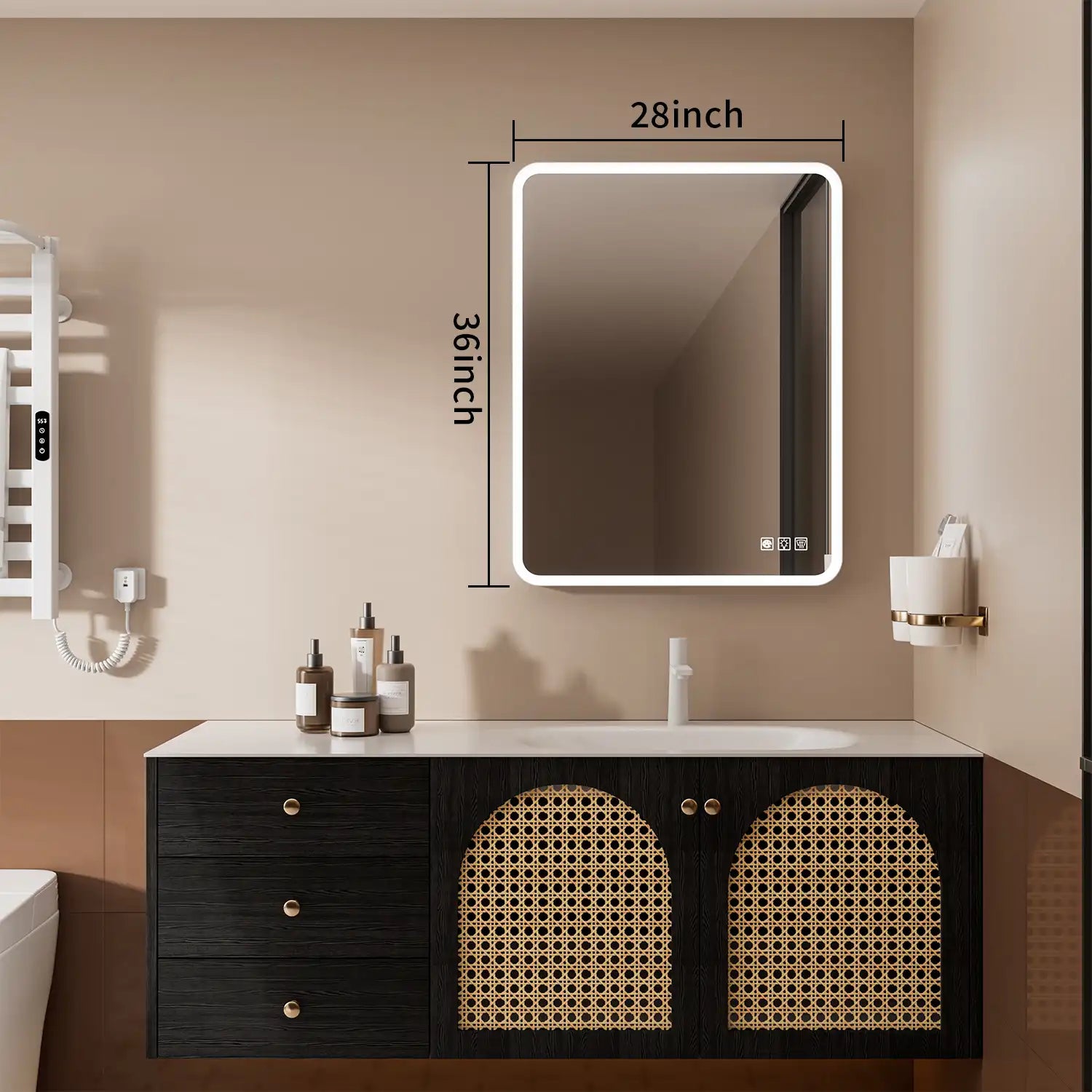 28"x36" Rectangular Framed Dimmable Anti-Fog LED Wall Bathroom Vanity Mirror