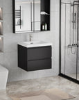 24-42 Inch Glossy Black Bathroom Floating Vanity with Resin Sink and 2 Soft-Close Drawers